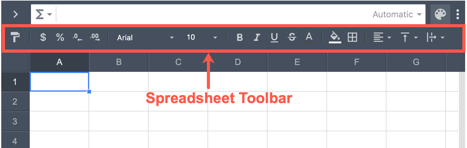 Spreadsheet Toolbar
